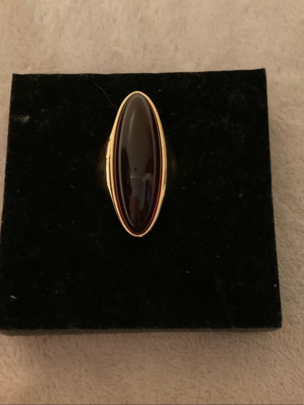 Gold-Tone Ring with Black Marquise Stone Accent